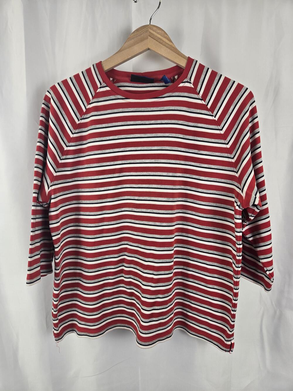 Karen Scott Sport Shirt Womens XL Red Striped 3/4 Raglan Sleeve Tee Top Casual